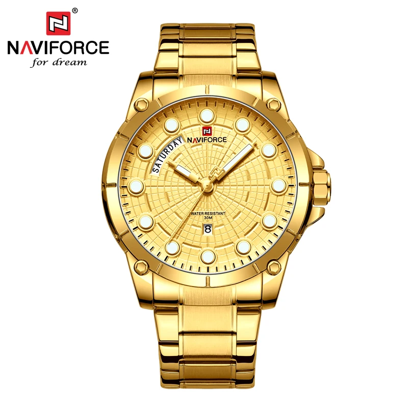 NAVIFORCE Топ люксовый бренд мужские s золотые часы из нержавеющей стали Мужские Аналоговые кварцевые наручные часы модные деловые часы мужские часы