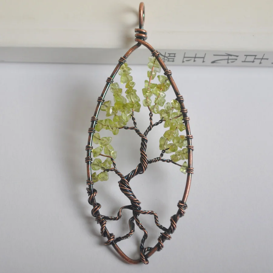 Подвеска из натуральной медной проволоки S1307 ручной работы бронзового перидот |
