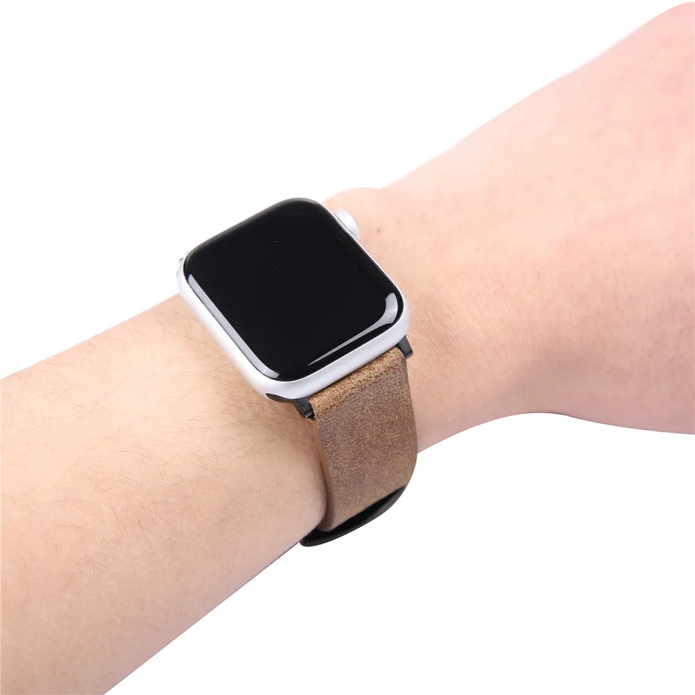 Черный/коричневый кожаный ремешок для наручных часов Apple Watch Series 5 4 3 2 1 браслет 40/44 мм, 38 мм/42 мм, ремешок для наручных часов iWatch, браслет ремень