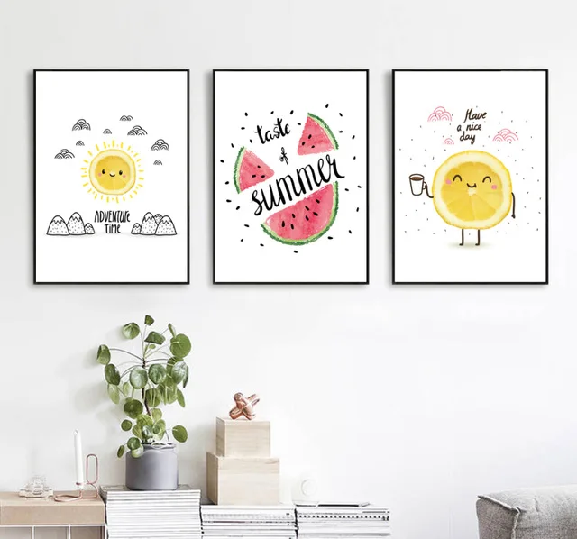 Lankshear Nordic small fresh Home Decor painting English Alphabet Cartoon Lemon Fruit Canvas paintings for baby room decor | Дом и сад