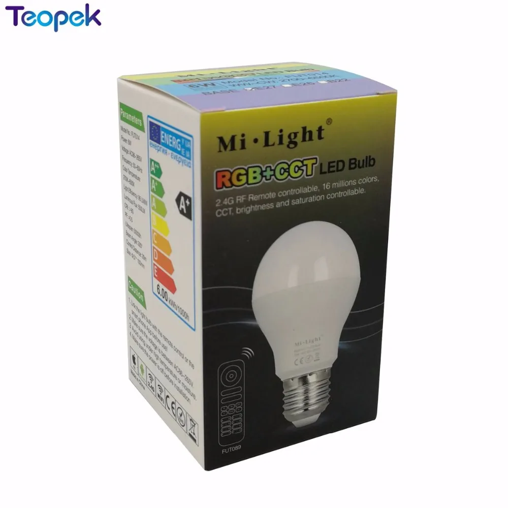 Mi. Light 6W E27 RGB + CCT Светодиодная лампа с регулируемой яркостью AC110V 220V FUT014 WL-Box1 WiFi 2 4G