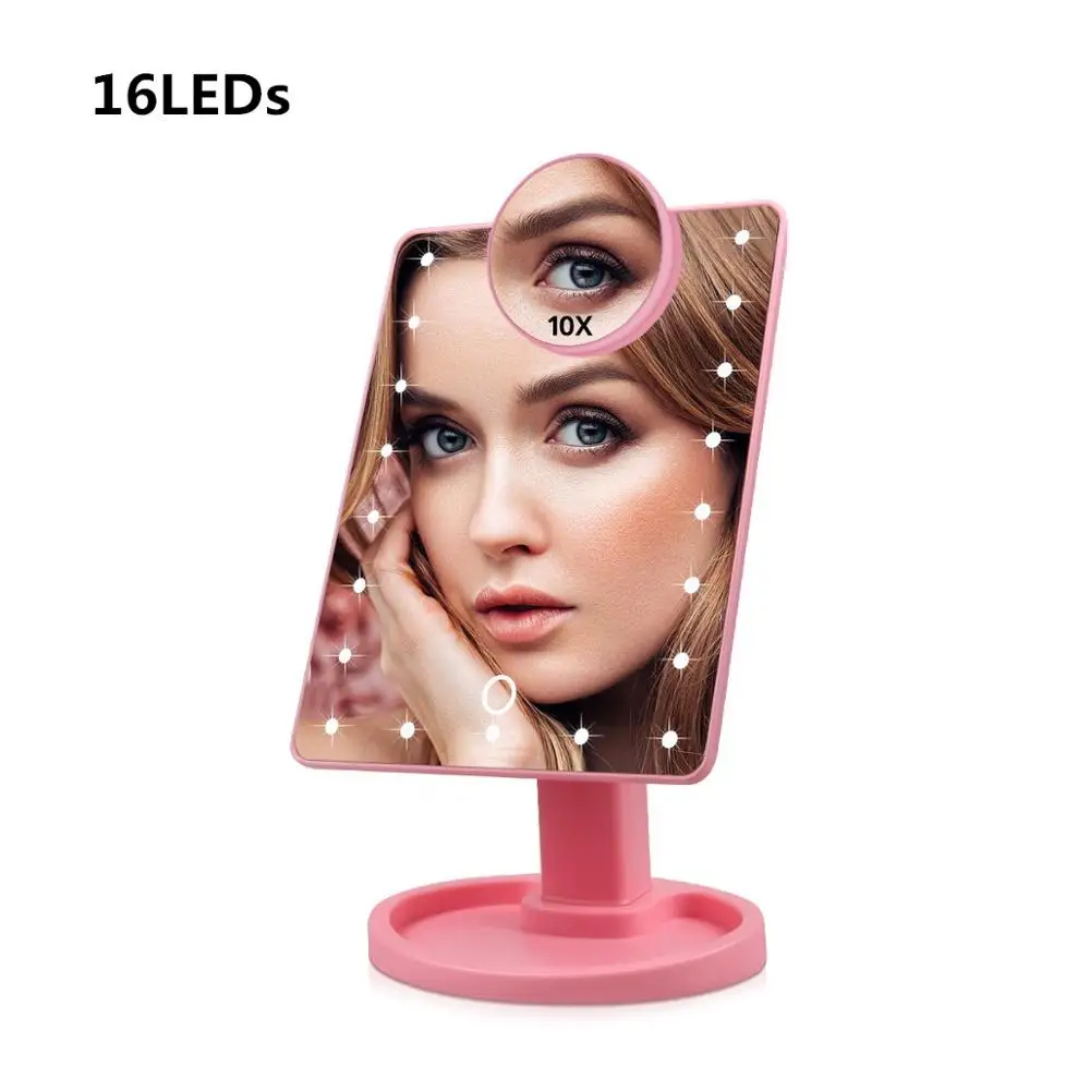 16 LEDs Pink Set 1X 10X Макияж Зеркало сенсорный экран светодиодный макияж свет туалетный столик зеркала Регулируемый Настольный туалетный свет для косметической красоты - Испускаемый цвет: 16 LEDs Pink Set