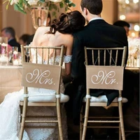 1pair wedding banners signs mr and mrs chair sign vintage wedding decoration burlap chair sign for groom bride party supplies