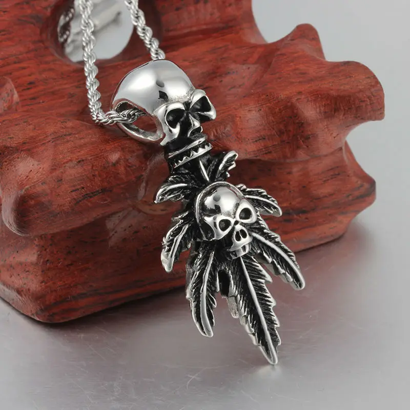 Новинка 2019 длинное ожерелье колье модное ретро с черепом подвески из нержавеющей