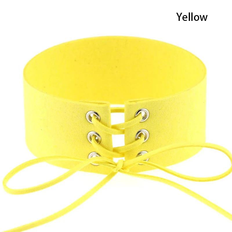 Yellow Harajuku, аниме, готика, на шнуровке, колье, винтаж, готика, черный, с широкой лентой, чокер, ювелирные изделия для женщин, кожаное чокер, колье#91599 - Окраска металла: Yellow