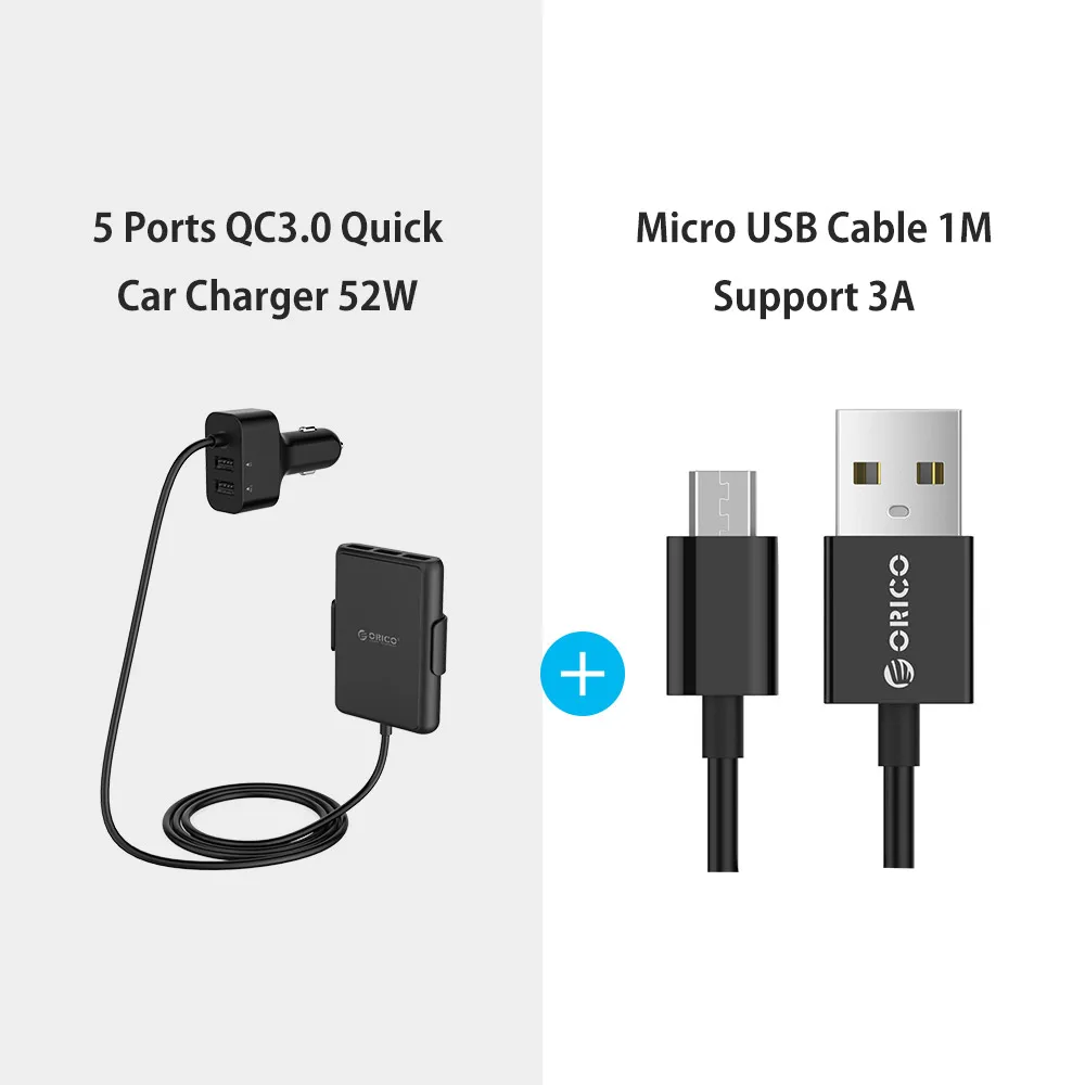 ORICO 5 Порты и разъёмы QC3.0 зарядных порта USB для автомобиля Зарядное устройство Универсальный USB Зарядное устройство с адаптером 52 Вт для MPV Субару Outback автомобиля мобильных телефонов Tablet PC 12 V-24 V - Тип штекера: UCP ADC Set