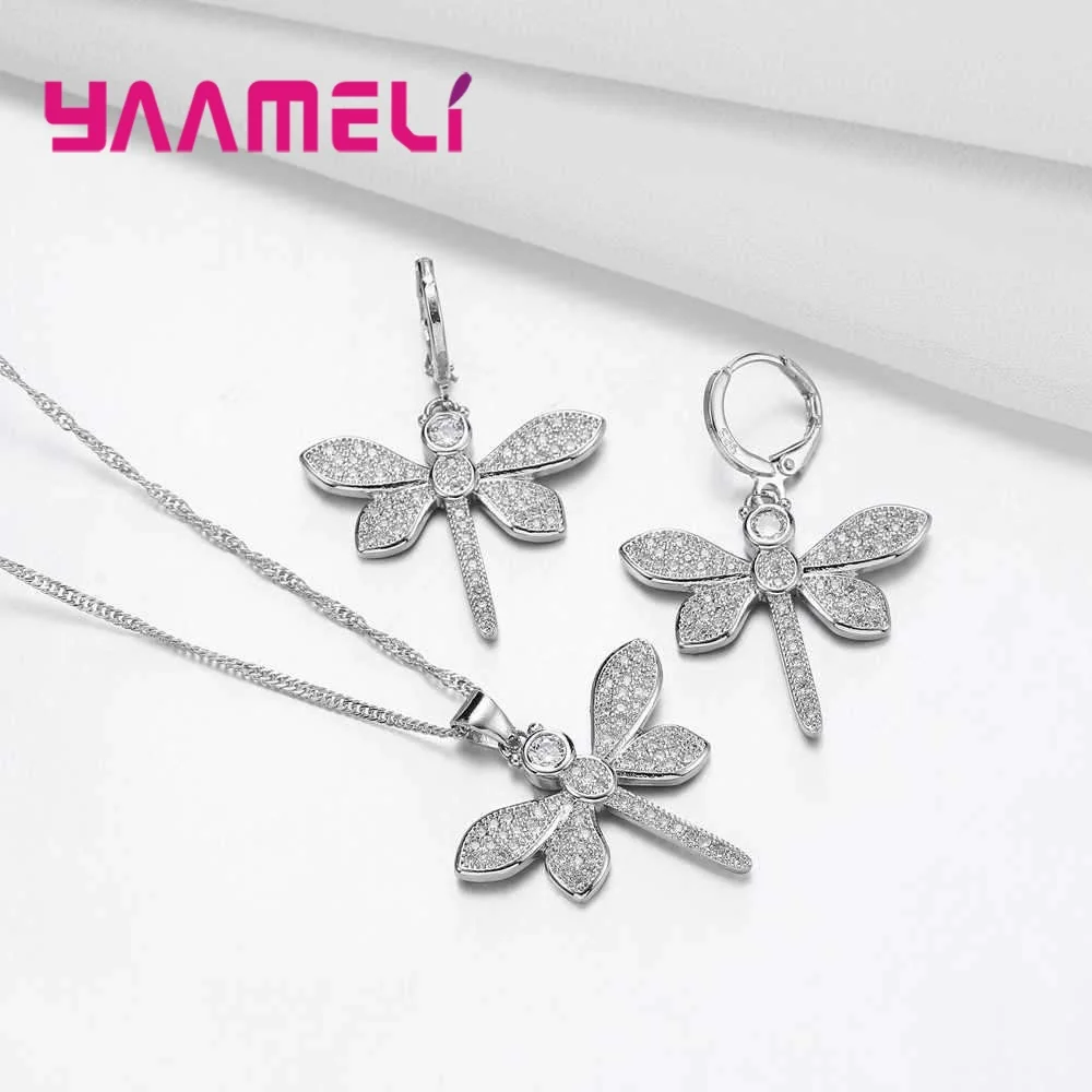 YAAMEL новая мода форма стрекозы серебро 925 пробы ожерелье серьги набор милые