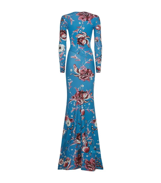 Женское дизайнерское платье макси фиолетовое эластичное шелковое из Джерси с