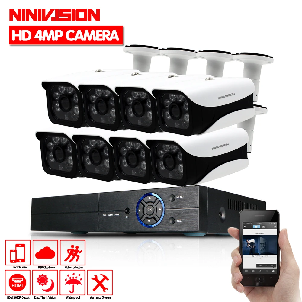 8-канальная система видеонаблюдения 1080p HDMI 4MP DVR 8 шт. 4.0MP AHD CCD Водонепроницаемая наружная камера видеонаблюдения домашняя система безопасности комплекты видеонаблюдения