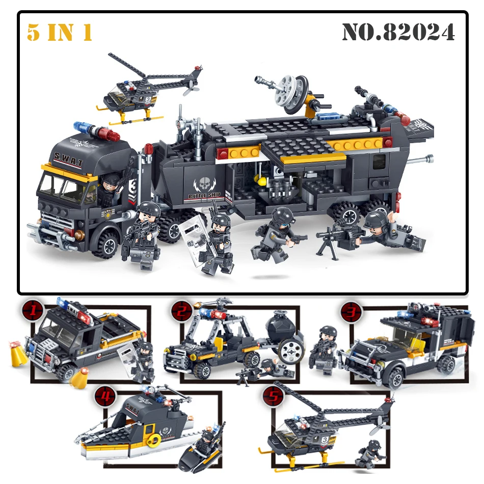 Полицейская спецкоманда спецназ полицейский грузовик модель строительные блоки