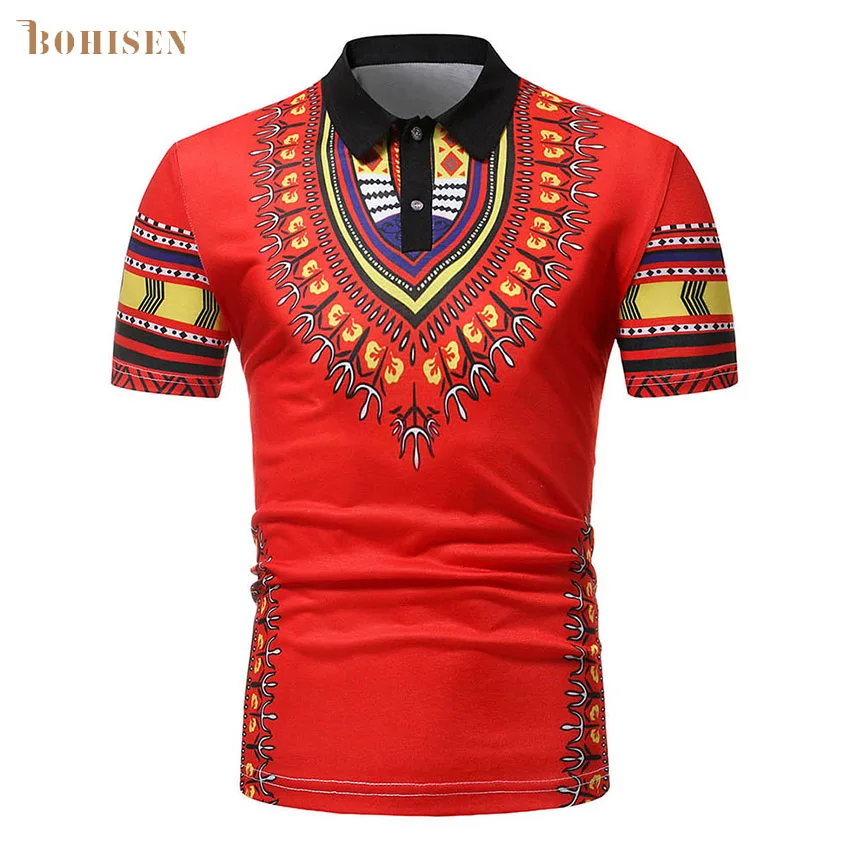 BOHISEN Для мужчин с Африканским принтом одежда в африканском стиле Футболка