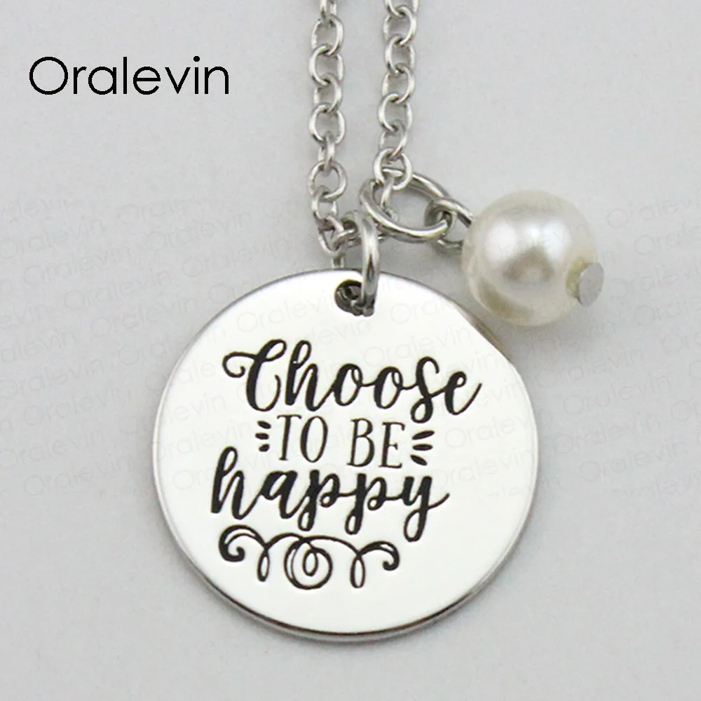 

Hot Fashion CHOOSE TO BE HAPPY Inspirational Hand Stamped Engraved Custom Pendant Necklace for Women Jewelry,10Pcs/Lot, #LN2022