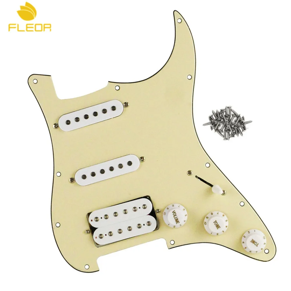 FLEOR 11 отверстий SSH загружен Prewired электрогитара Pickguard Strat одна катушка/хамбакер звукосниматели набор, крем 3Ply