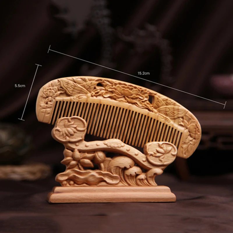 Резной Карманный деревянный гребень из натурального персикового дерева