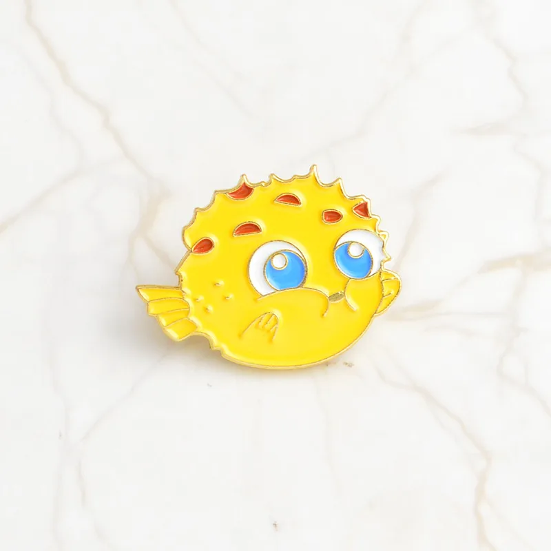Puffer fish Мультяшная брошь с рыбой КИТ Акула фугу рыба Осьминог Дельфин булавки нашивка для куртки пальто рюкзак аксессуары морской жизни ювелирные изделия подарок - Окраска металла: Puffer fish