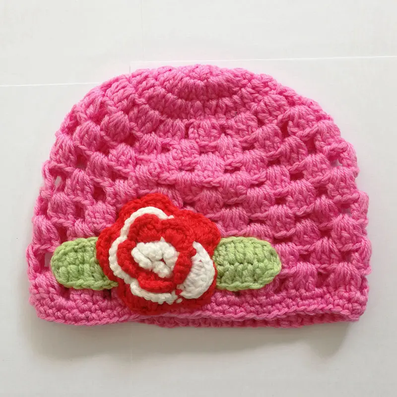 H971S Hot pink Детские зимние ручная вязаная шапка «кроше» с цветами шапки для новорожденных шапки для девочек подарок для ребенка, подарок новорожденному наряд для фотосессий 3 месяца H901 - Цвет: H971S Hot pink