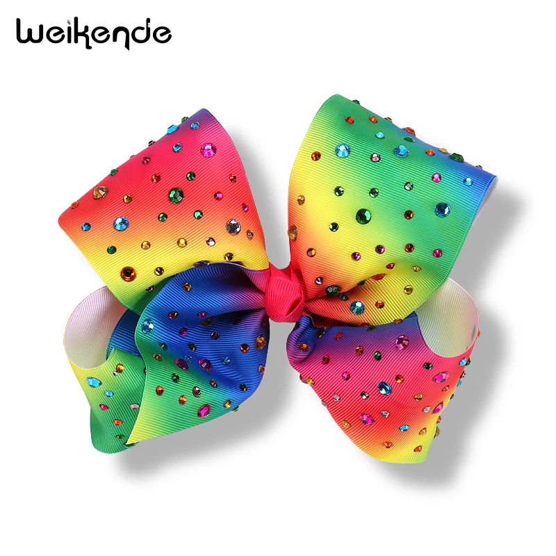 Manhattan Girls Boutique Grosgrain Hair Bows With Colorful Point Drill Clips Big Knotted Hairbow For Kids Accessories | Детская одежда