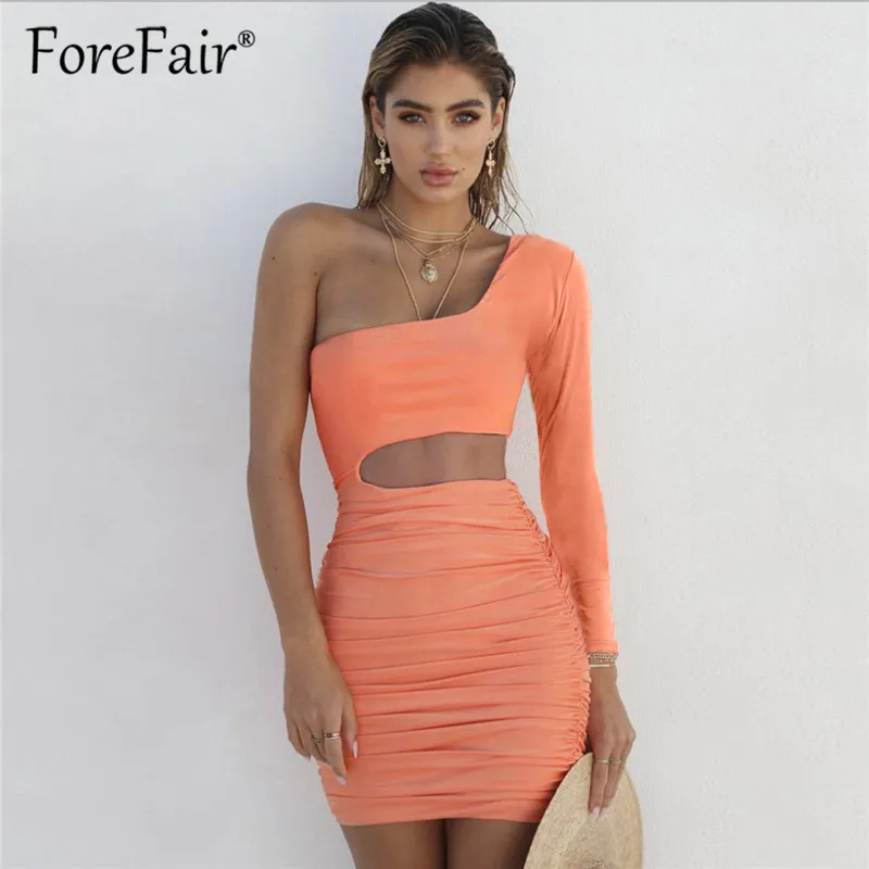 Женское облегающее платье Forefair на одно плечо с длинным рукавом и открытой спиной
