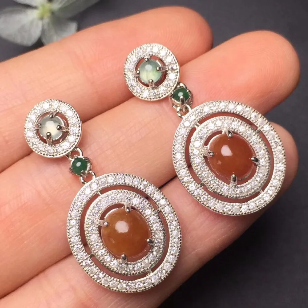 On Sale Fine Jewelry real high quality 925 sterling Silver 100% Natural Red Jade Gemstone Earrings For Women earrings | Украшения и