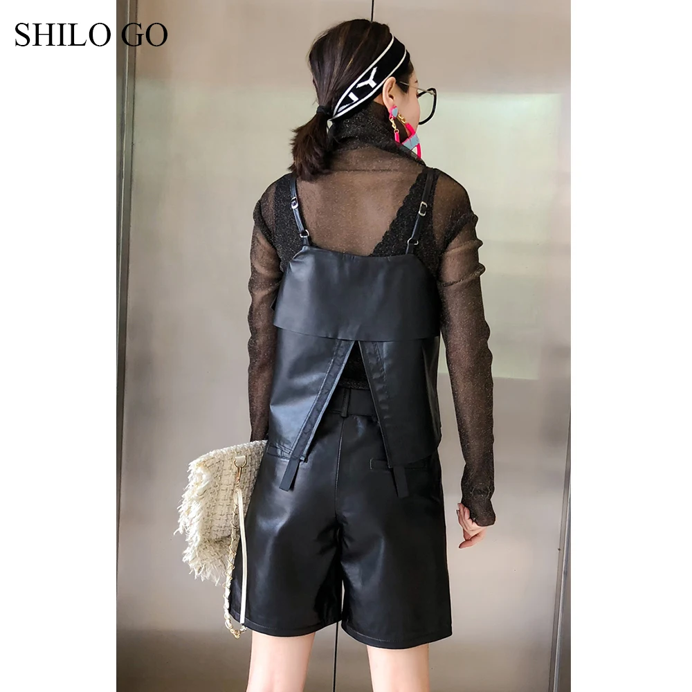 SHILO GO кожаная Блузка Женская Весенняя мода Овчина натуральная кожа блузка Спагетти ремень оборками без рукавов Свободная блузка