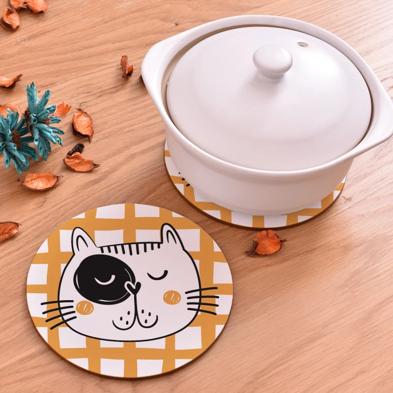 Uncle cat Wood Potholer Pad Non-slip Heated Mat Brand Round Table Kitchen Hot Pot Place Mats For 1pc | Дом и сад