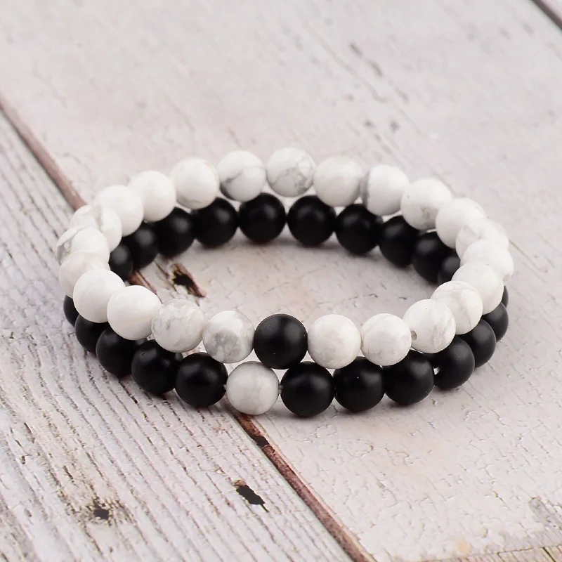 White Black Amader 2 шт./L дистанционный браслет для женщин и мужчин синий и черный камень Йога Энергия бисера пара браслетов мужские подарки дамы WAB241 - Окраска металла: White Black