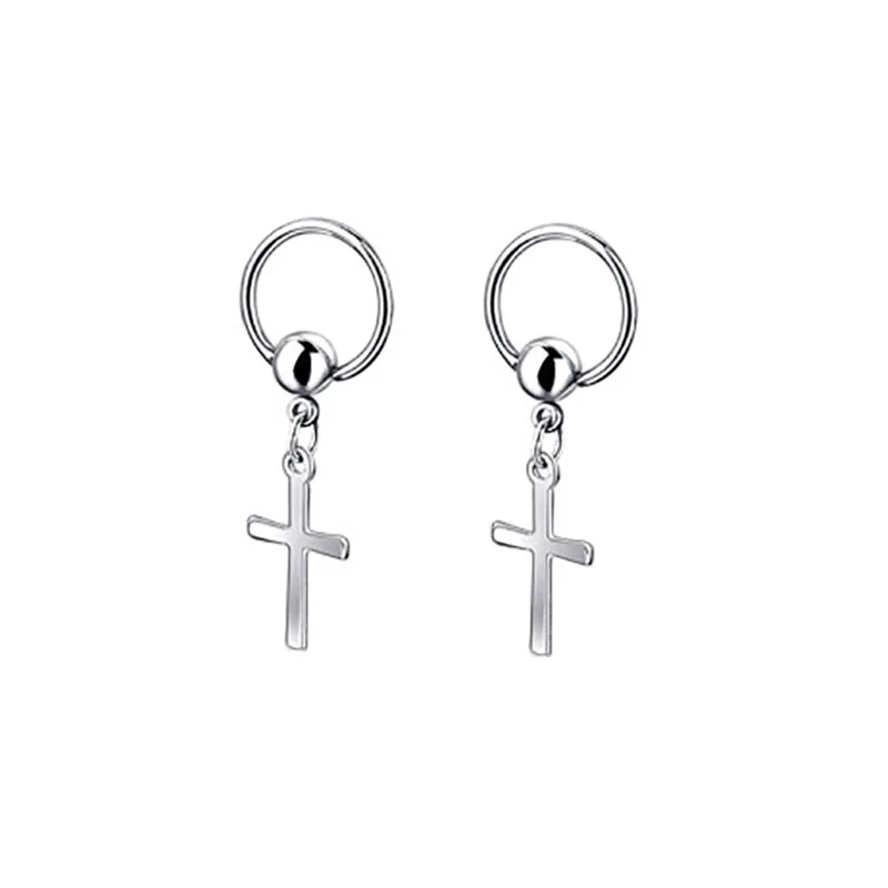 silverx2 2 шт., модные серьги-гвоздики с крестом, беруши, религиозные Панк ювелирные изделия из нержавеющей стали, анти-аллергические Brincos Penditentes, для мужчин и женщин - Окраска металла: silverx2