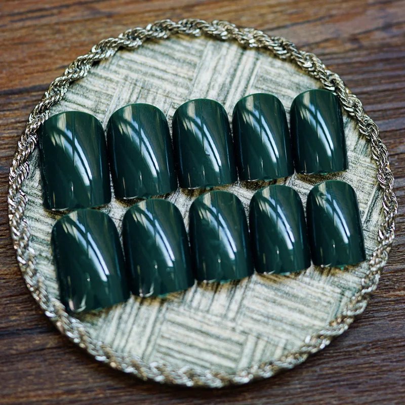 24 шт./компл. супер яркие Ретро темно зеленые цветные накладные ногти милые