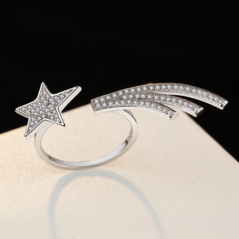 2019 New Fashion White Wing Star AAA Zircon Open Ring For Women Ladies Girls Birthday Party Wedding Gifts Jewelry Wholesale | Украшения и