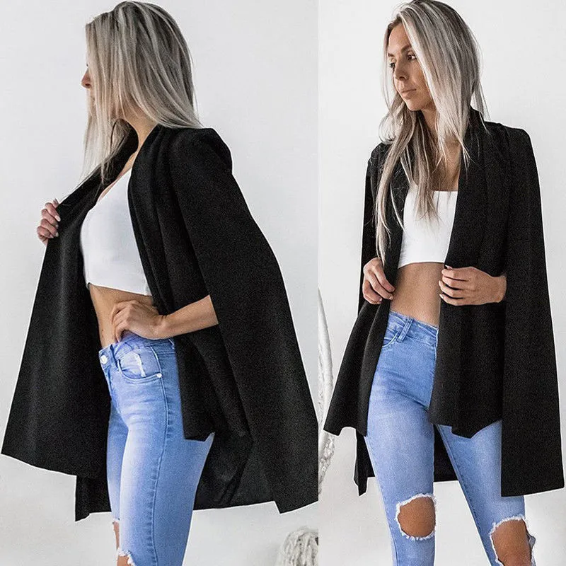 Женская модная накидка с длинным рукавом однотонная ветровка отложным