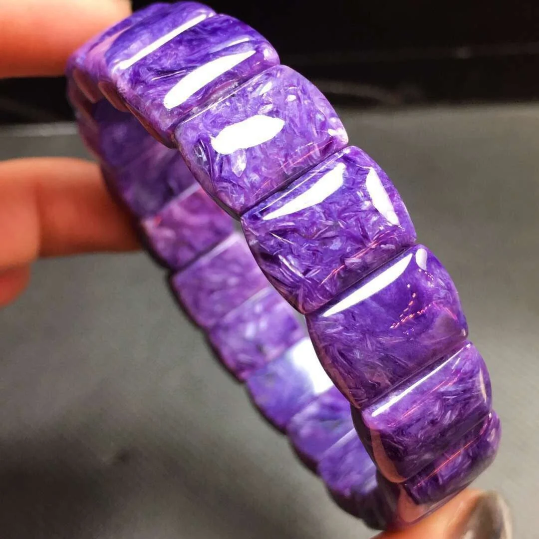 B07298 Genuine Natural Charoite Gemstone Bracelet 14.3x10.5x6.3mm for men women crystal fashion lover bracelets jewelry | Украшения и