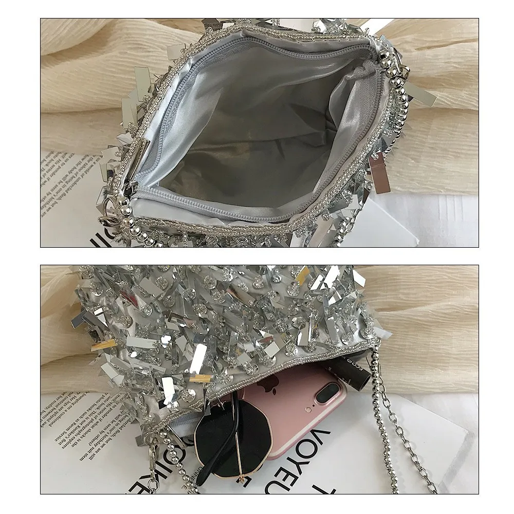 Блестящие женские вечерние сумки TTOU Сумка через плечо с блестками и кисточкой