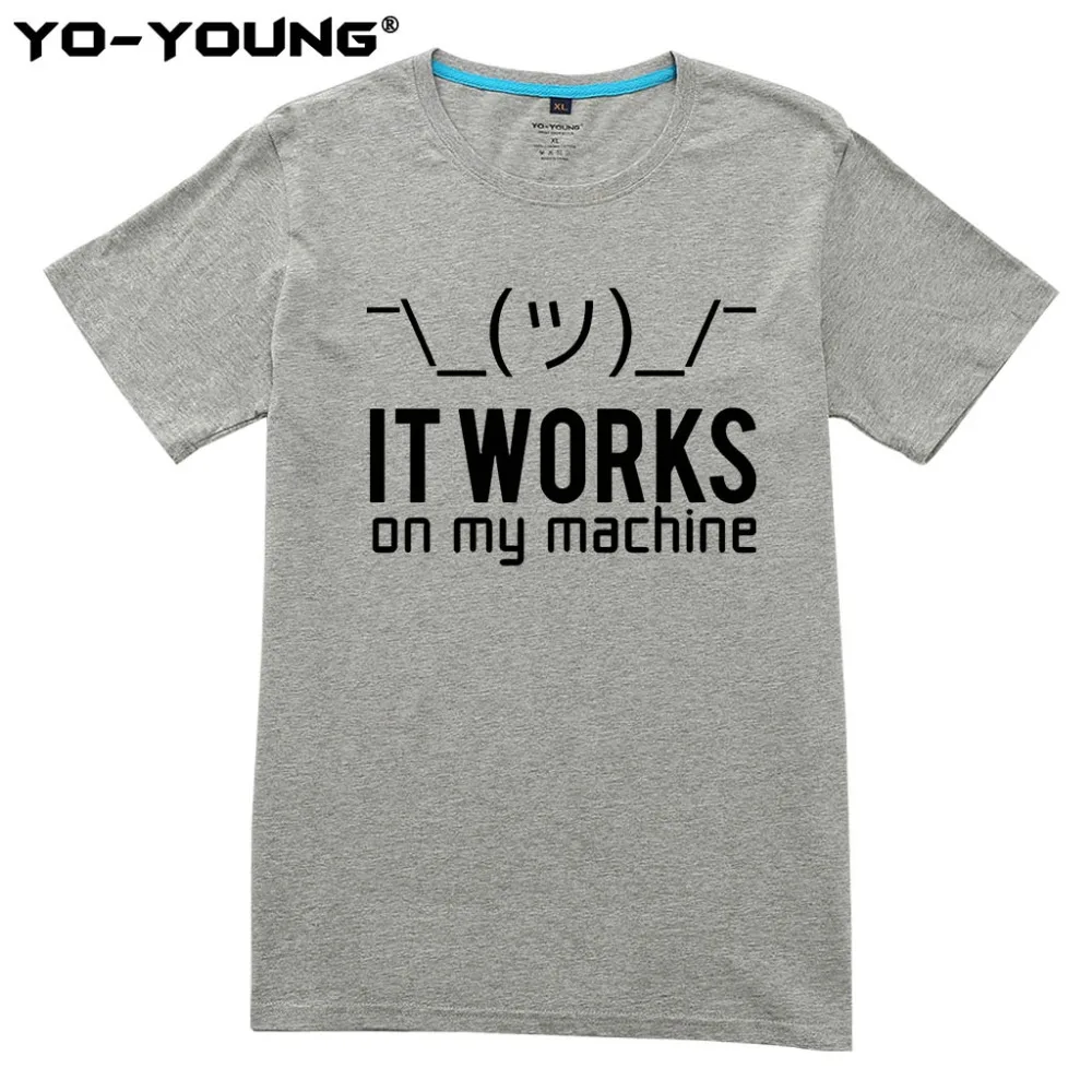 Yo-Young Men T-shirts With Funny Geek Letters Tees &quotIt works on my machine&quot 100% Combed Cotton Summer T shirts for Man | Мужская