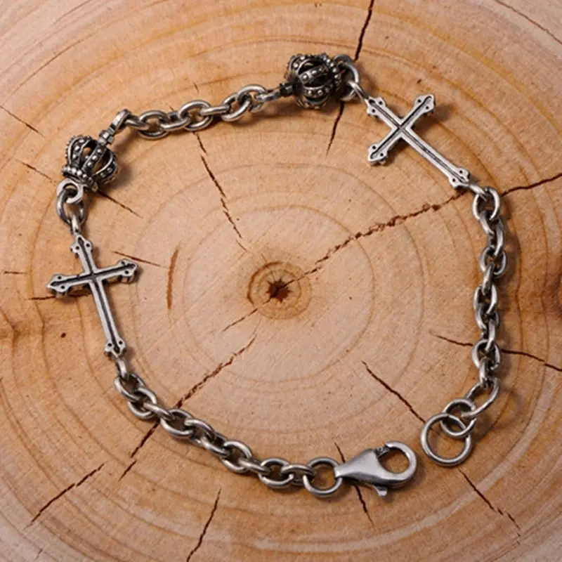 Элегантный дамский крест цепь корона браслет для женщин 100% Серебро 925 тайское