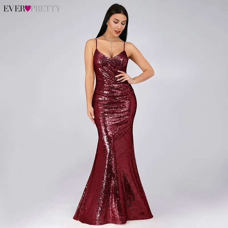 Robe De Soiree Новые Красивые EP07339 Сексуальные вечерние платья с v-образным вырезом на тонких бретелях с блестками без рукавов Длинные вечерние платья - Цвет: EP07339BD