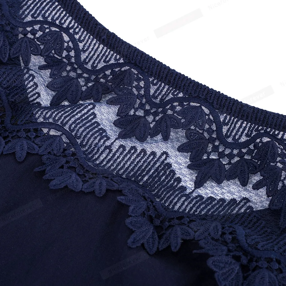 Nice-forever Vintage Embroidery Floral Mesh Lace Patchwork vestidos A-Line Pinup Business Women Party Flare Dress A081 | Женская одежда