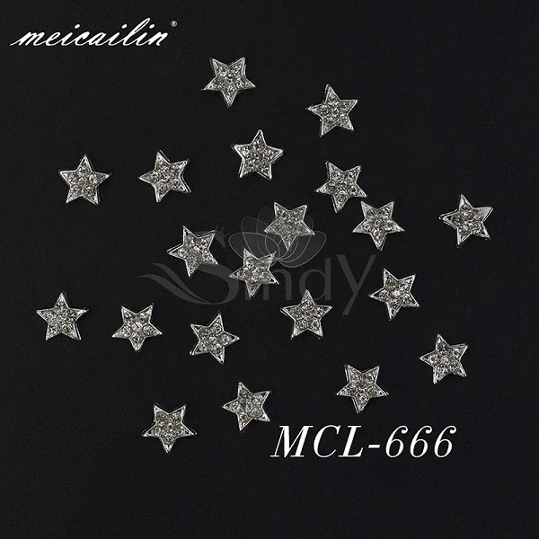 MCL-666(7-6mm) 20 шт./партия для УФ гель лак для ногтей сплава ювелирных изделий из серебра, с металлической блестящей с бантами и сердечками Снежинка звезда 3d сплав Стразы для ногтей, украшения инструменты - Цвет: MCL-666(7-6mm)