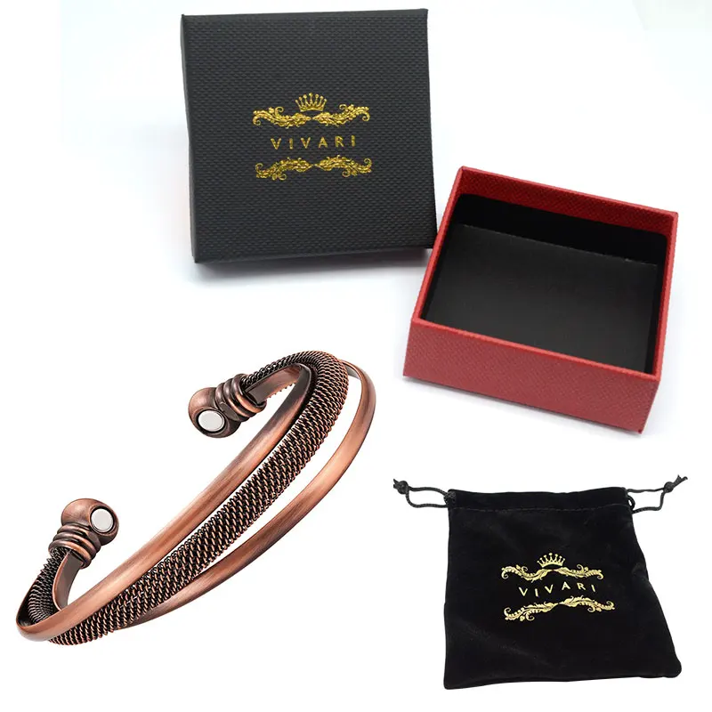 EMBG059Add box Vivari античный Модный магнитный браслет из чистой меди, браслеты для женщин, несколько слоев, ювелирные изделия для здоровья, браслет с шармом - Окраска металла: EMBG059Add box