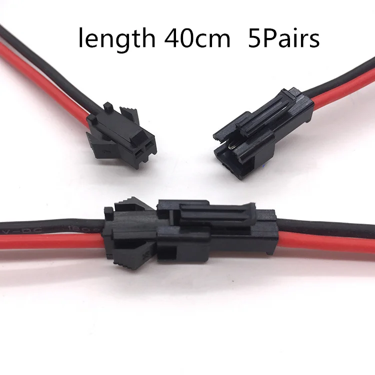 length 40cm 5 пар! 2P светодиодный Мужской Женский терминалы удлинитель питания сердечник из чистой меди быстрый разъем провода общая длина 20 40 мм SM кабель - Цвет: length 40cm
