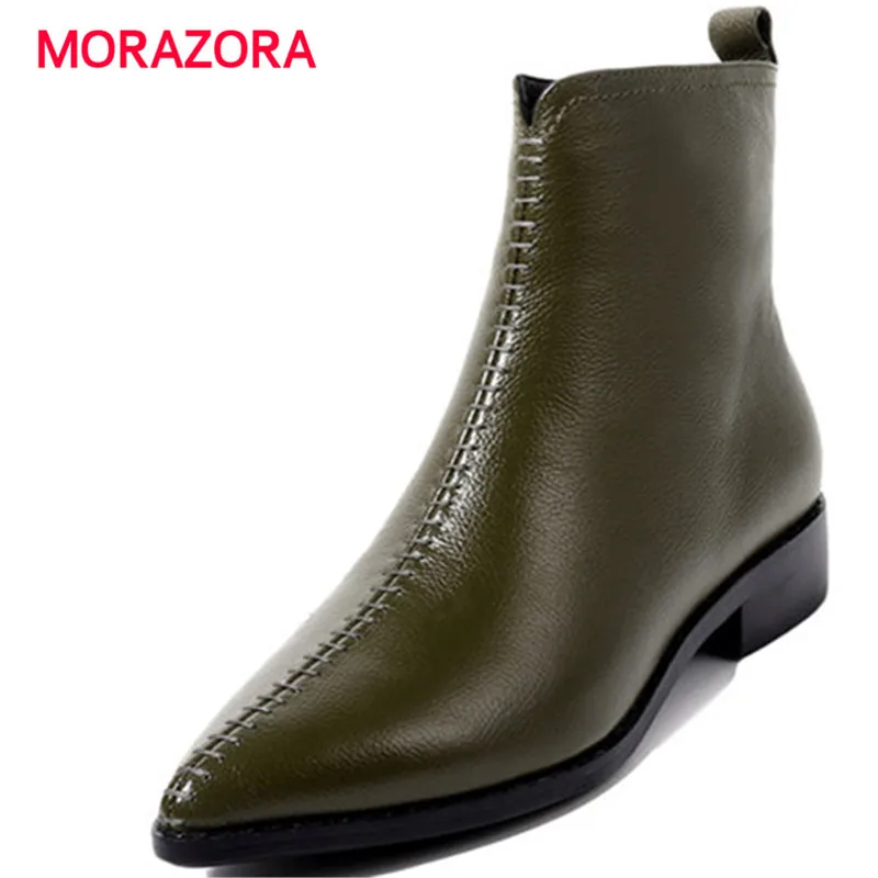 MORAZORA/2018 г. новые модные ботинки из натуральной кожи осенне-зимние ботильоны для