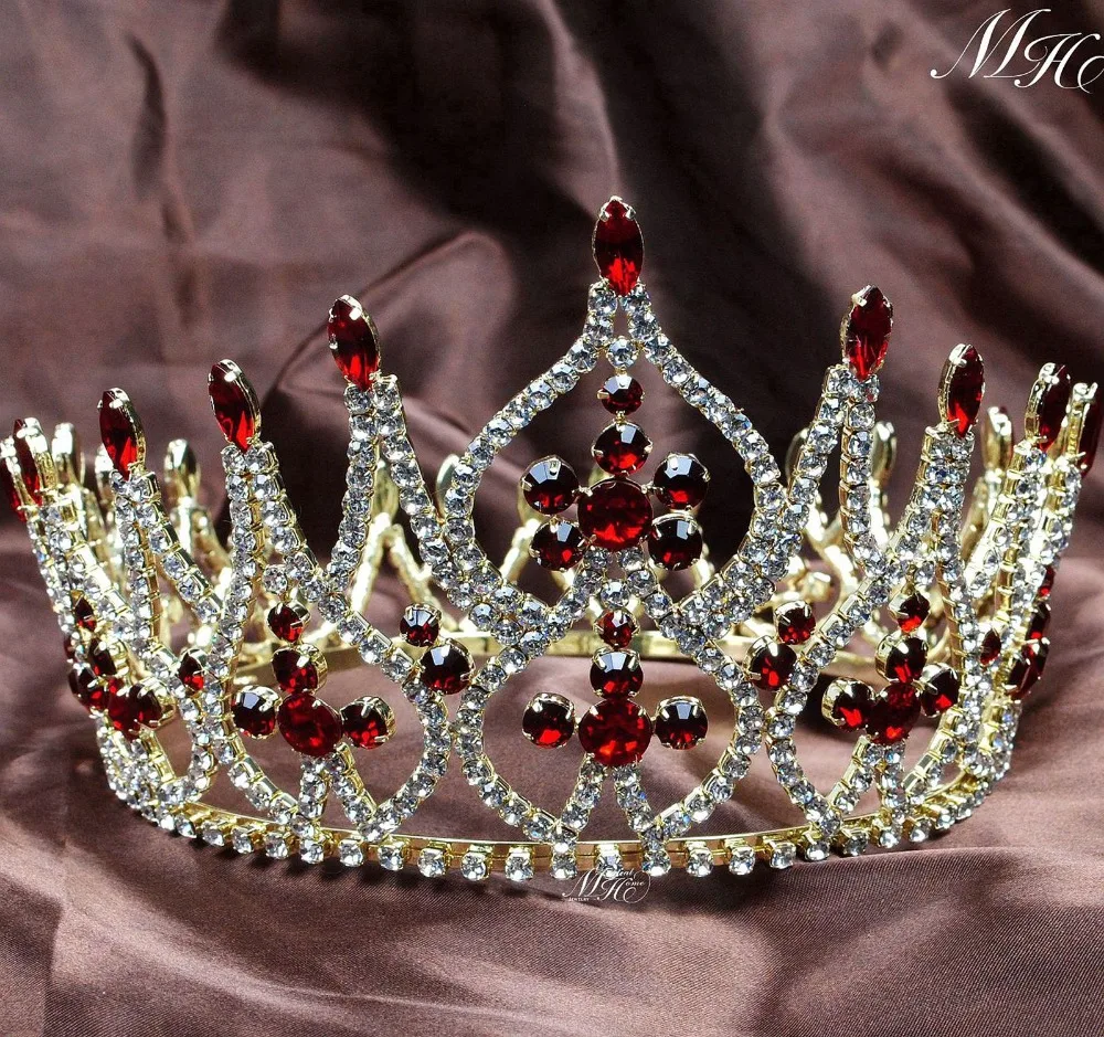 

Luxurious Miss Pageant Large Crowns Full Round Wedding Bridal Tiara Diadem Gold Tone Clear Crystal Austrian Rhinestone Headpiece