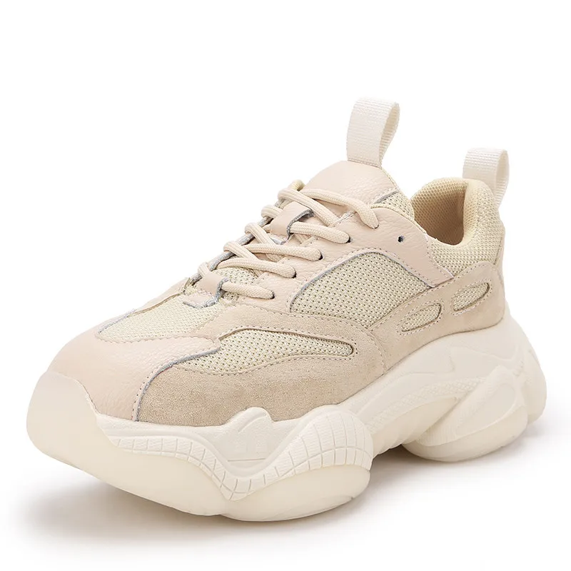 beige ASUMER/ г., модные женские кроссовки на толстой подошве, высокое качество, на шнуровке, весна-осень, кроссовки на платформе, женская повседневная обувь - Цвет: beige