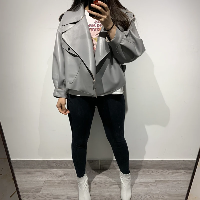 Женская свободная куртка из натуральной кожи | одежда