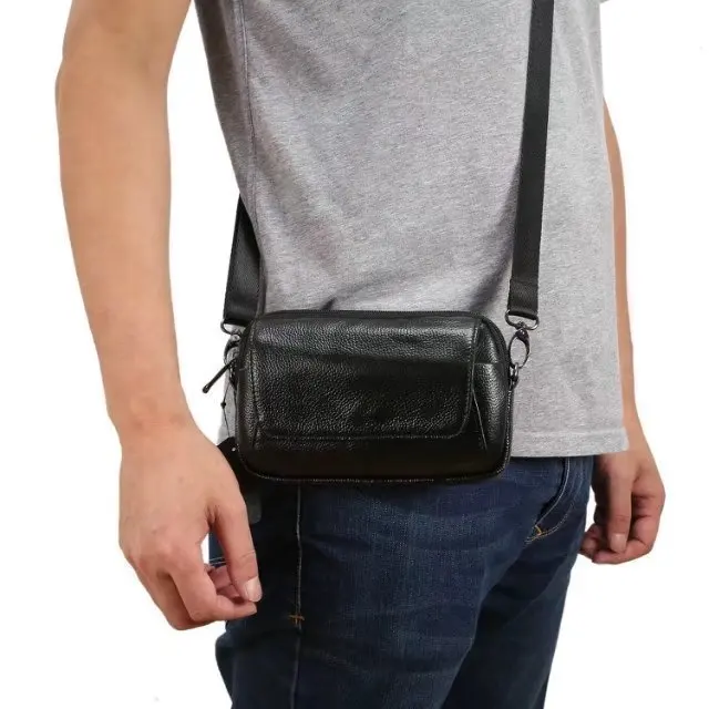 Чехол из натуральной кожи на молнии с ремнем сумка плечо кобура липучке чехол для