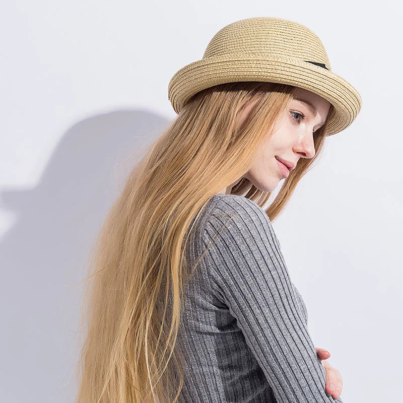 Женская соломенная шляпа с круглым плоским верхом летняя для женщин Snapback