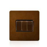 cognag light switch 3 gang 1 way push button new arrival luxury stainless panel with brown border 10a ac110 250v