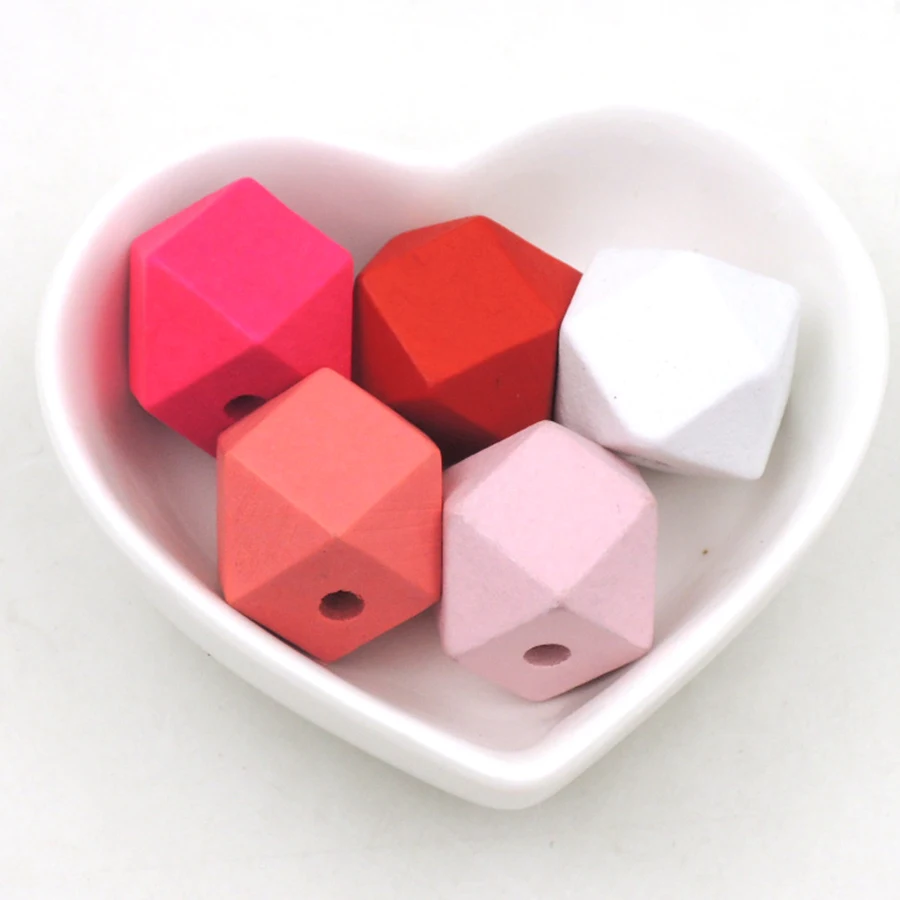 40 шт геометрические деревянные бусины 20 мм красный фуксия розовый для ювелирных