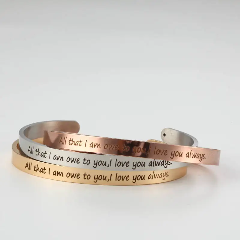 

All that i am owe to you, 316L Stainless Steel Bangle Engraved Positive Inspirational Quote Cuff Mantra Bracelet For Women Gift