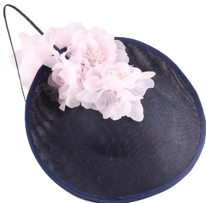 navy with pink Богатые женские большие Дерби шляпа шляп для торжественного случая украшена очаровательными цветами головные уборы аксессуары женский головной убор повязка на голову, модная мягкая фетровая шляпа - Цвет: navy with pink
