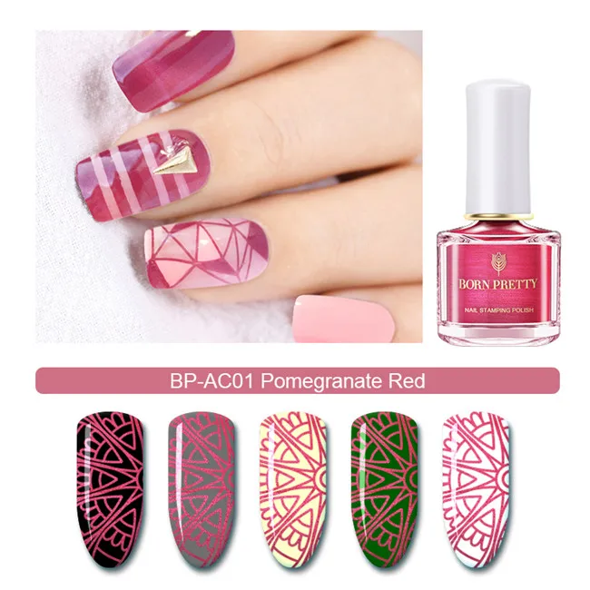 Pomegranate Red BORN PRETTY летние конфеты цвет ногтей серии стемпинг ногтей покрытие 6 мл цвет ful дизайн ногтей пластины печать лак - Цвет: Pomegranate Red